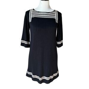 Anthropologie THML embroidered black knit mini dress sz S